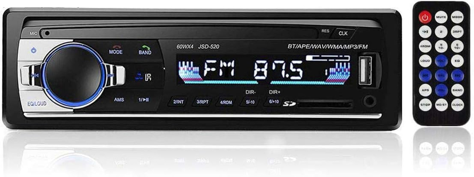 Single Din Car Stereo Receiver Bluetooth Hands-Free, 12V MP3 Audio Player