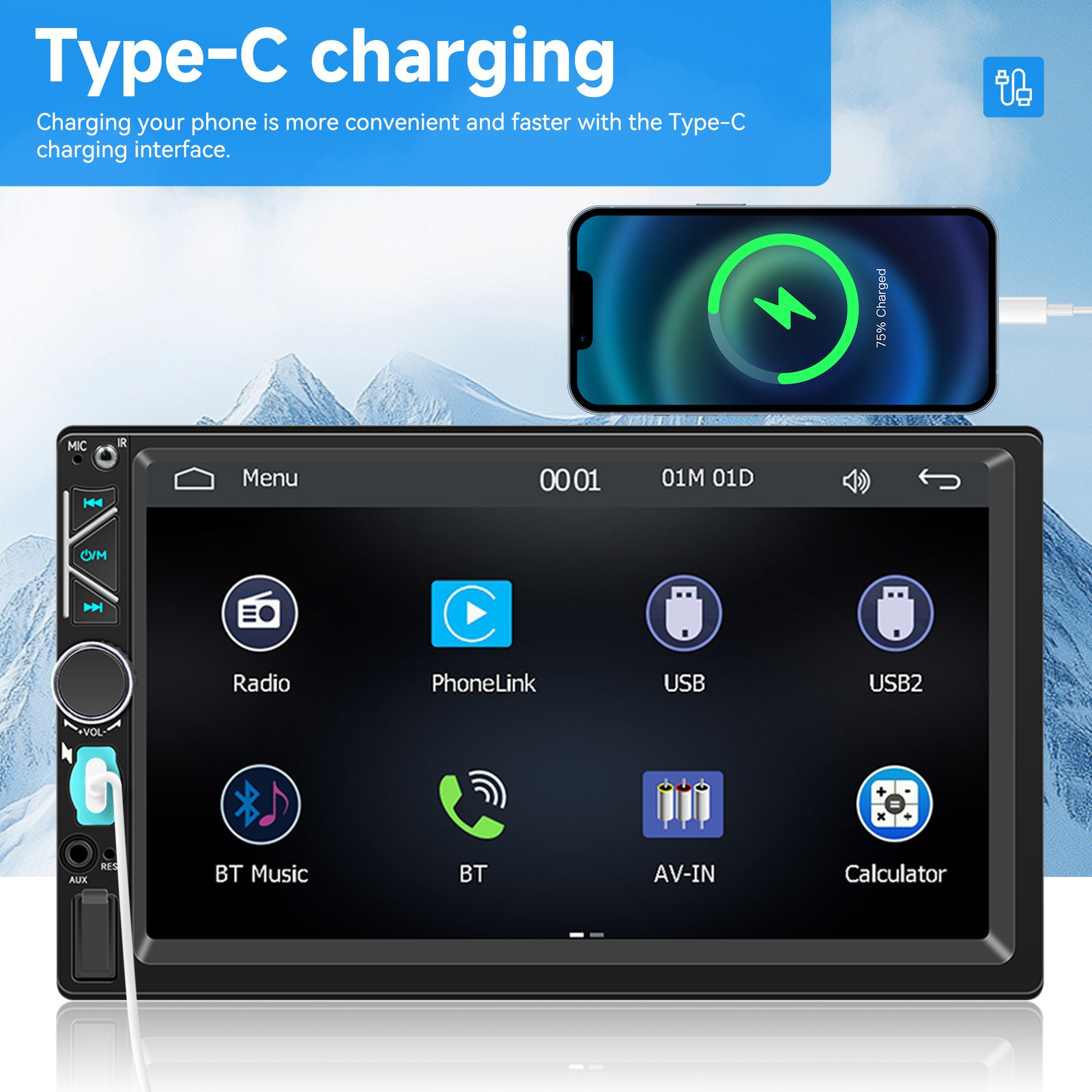 7″ Touch Screen Stereo Bluetooth Radio Car For Apple/Android Carplay GPS +16GB