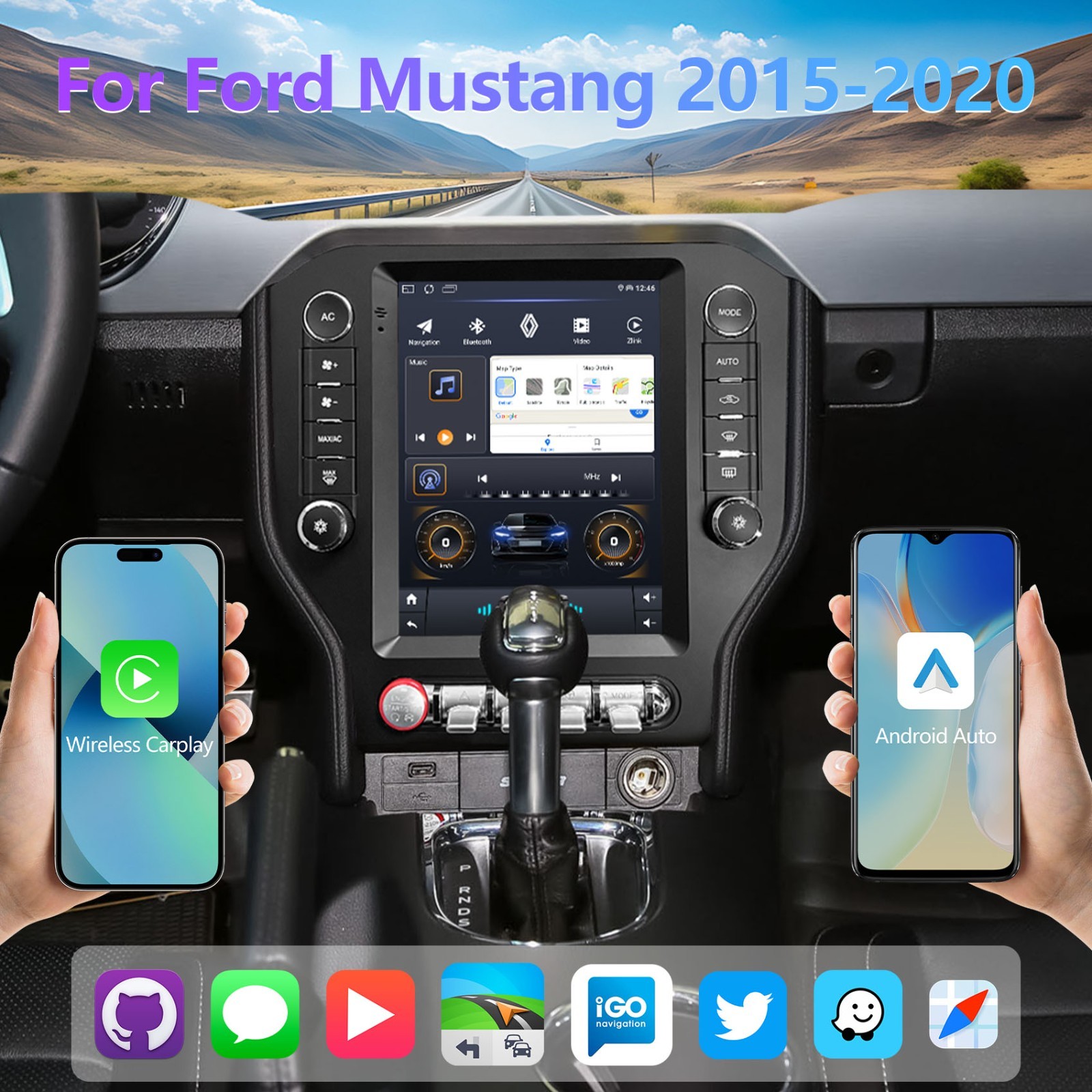 For 2015-2020 Ford Mustang Apple Carplay Car Stereo Radio GPS WIFI with Camera