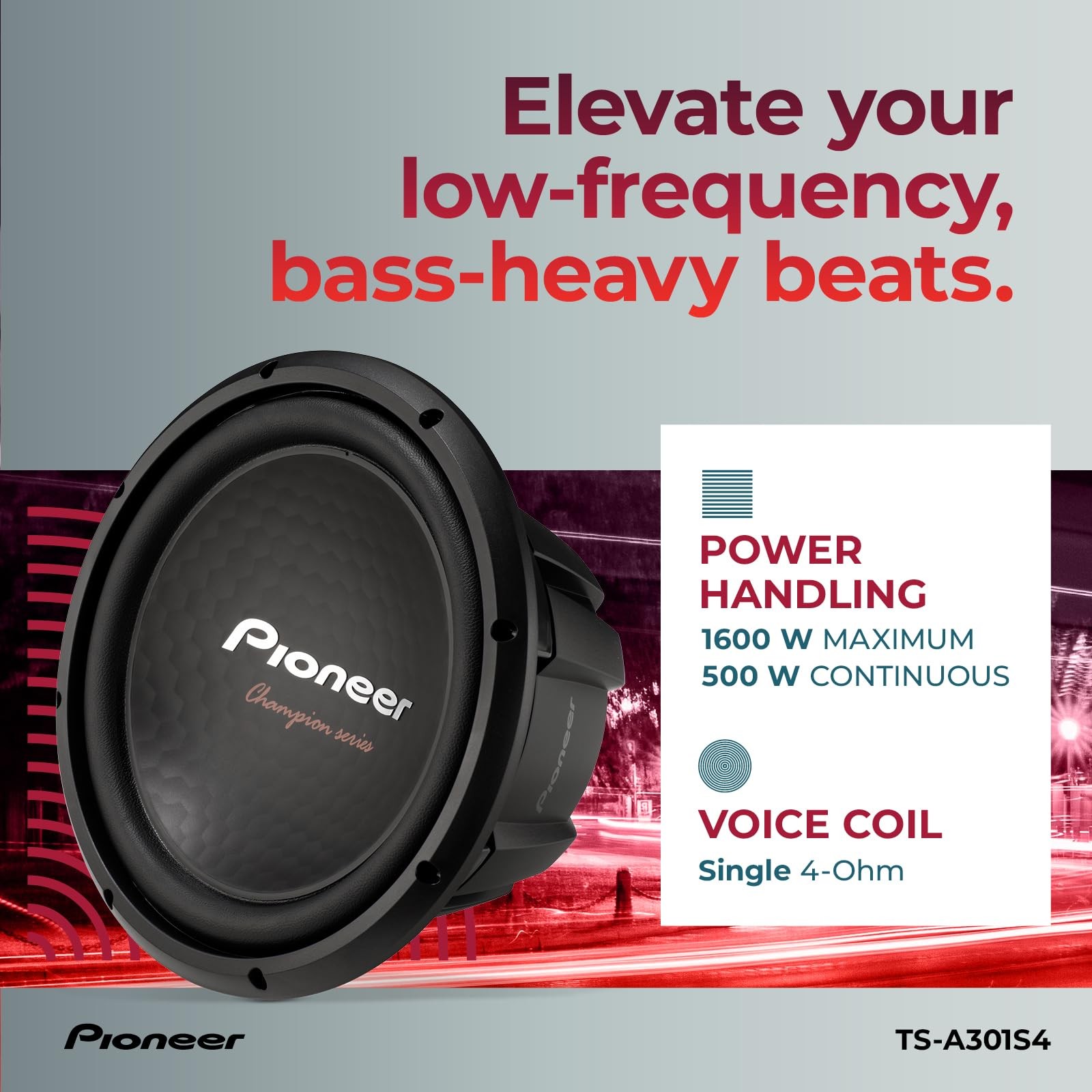 PIONEER TS-A301S4 – Powerful 12-inch Subwoofer, 1600 Watts Peak Power, Single 4