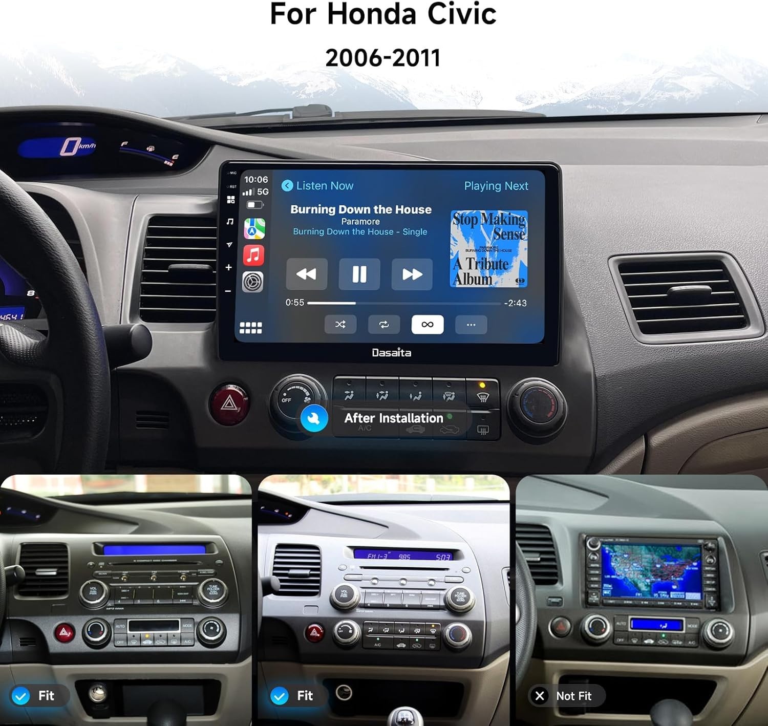Dasaita 10.2″ Head Unit for Honda Civic 2006-2011 G13 Radio CarPlay GPS WiFi