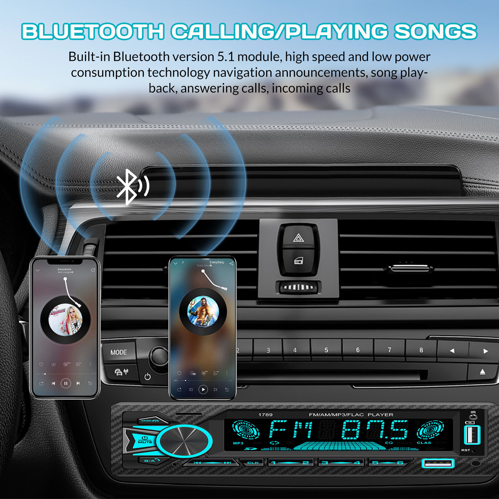 Bluetooth Car Stereo Audio In-Dash FM Aux Input Receiver SD USB Radio MP3 Player