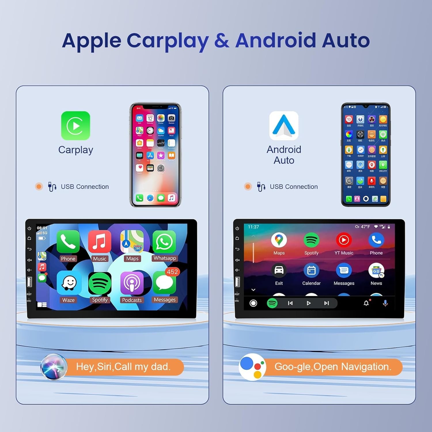 Single Din CarPlay & Android Auto Car Radio, 9-Inch Touch Screen Car Stereo w…