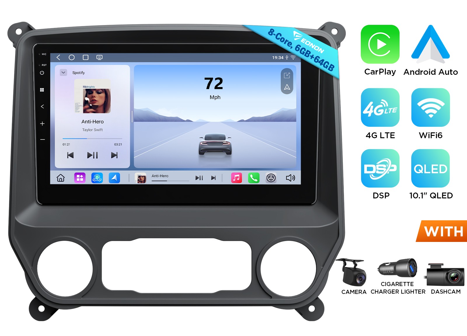 Eonon GMSX6S2 For Silverado 10.1″ QLED 6+64GB Android Car Radio Wireless CarPlay