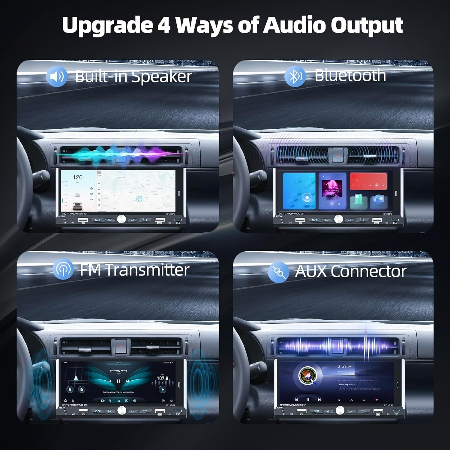 6.86″ Apple CarPlay Single 1 DIN Car Stereo Radio Android 14 GPS WiFi 2+32GB FM
