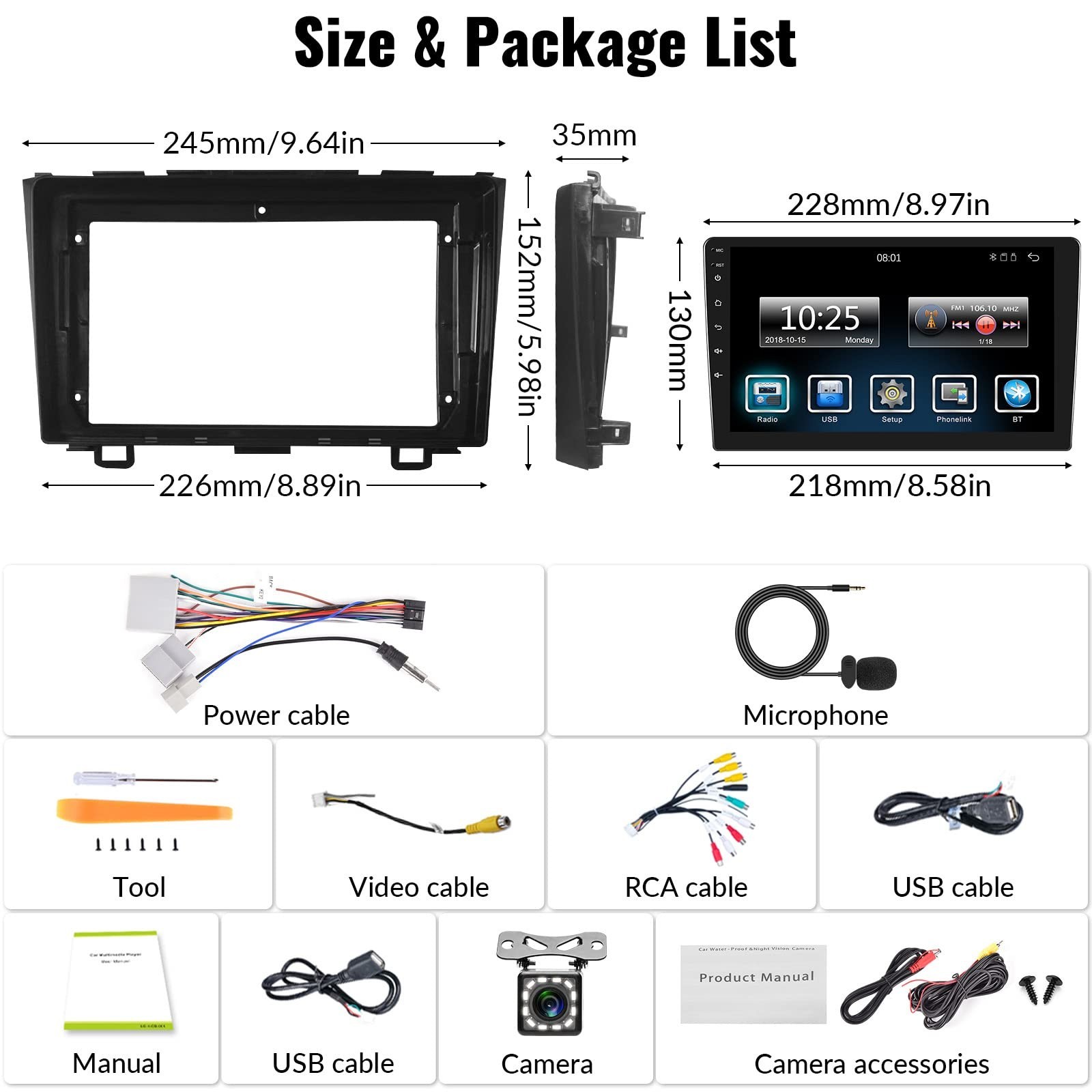 9″ Touch Screen Car Stereo for Honda CRV 2007-2011, MP5 Player, Apple CarPlay, A