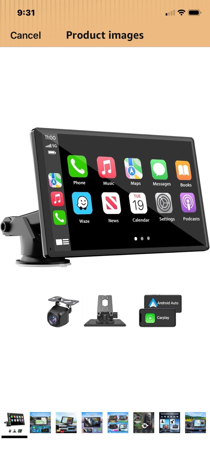 8” Wireless Portable CarPlay & Android Auto Screen with Backup Camera NEW!!!