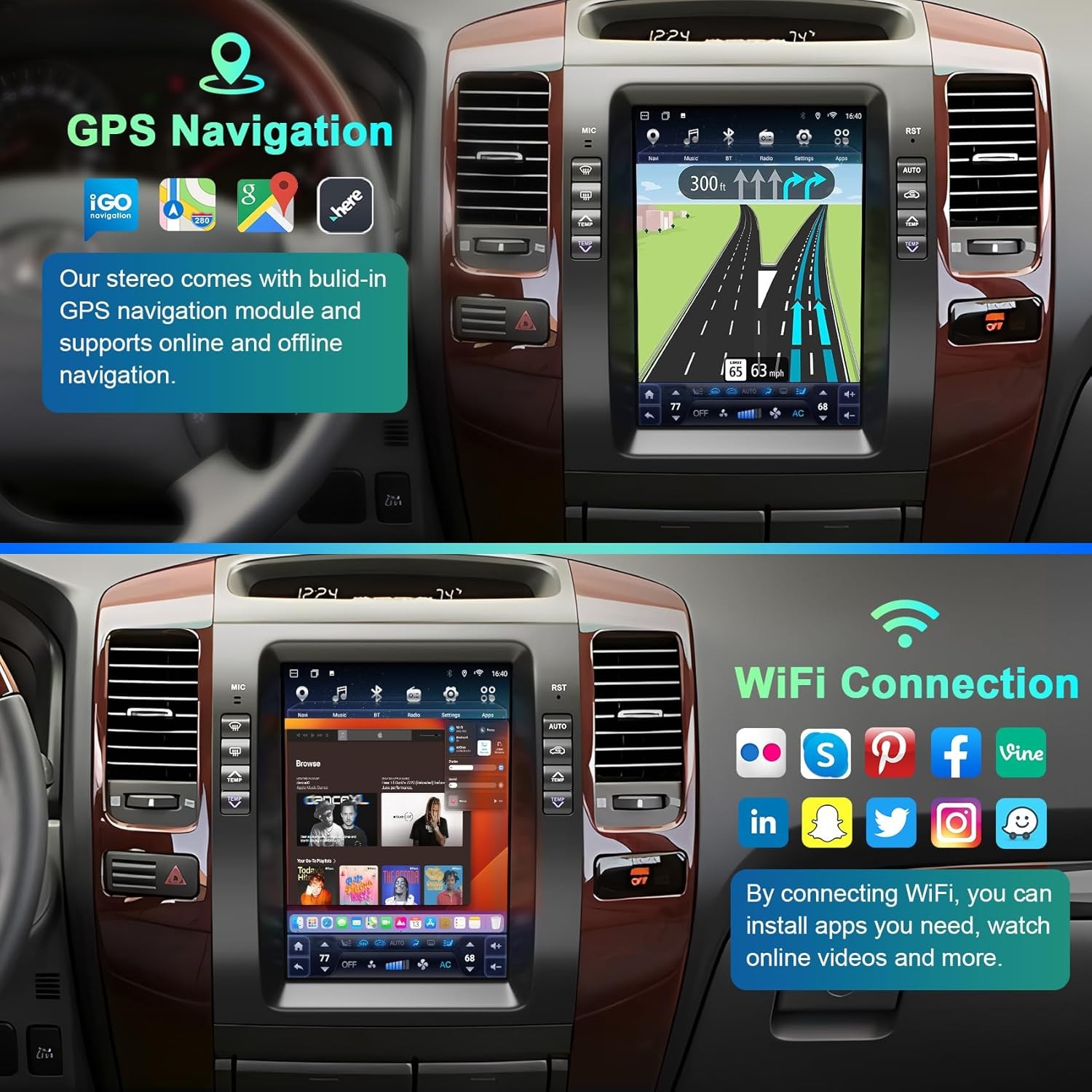10.4″ For 2002-2009 Toyota Prado Lexus GX470 4+64GB CarPlay Car Stereo Radio GPS