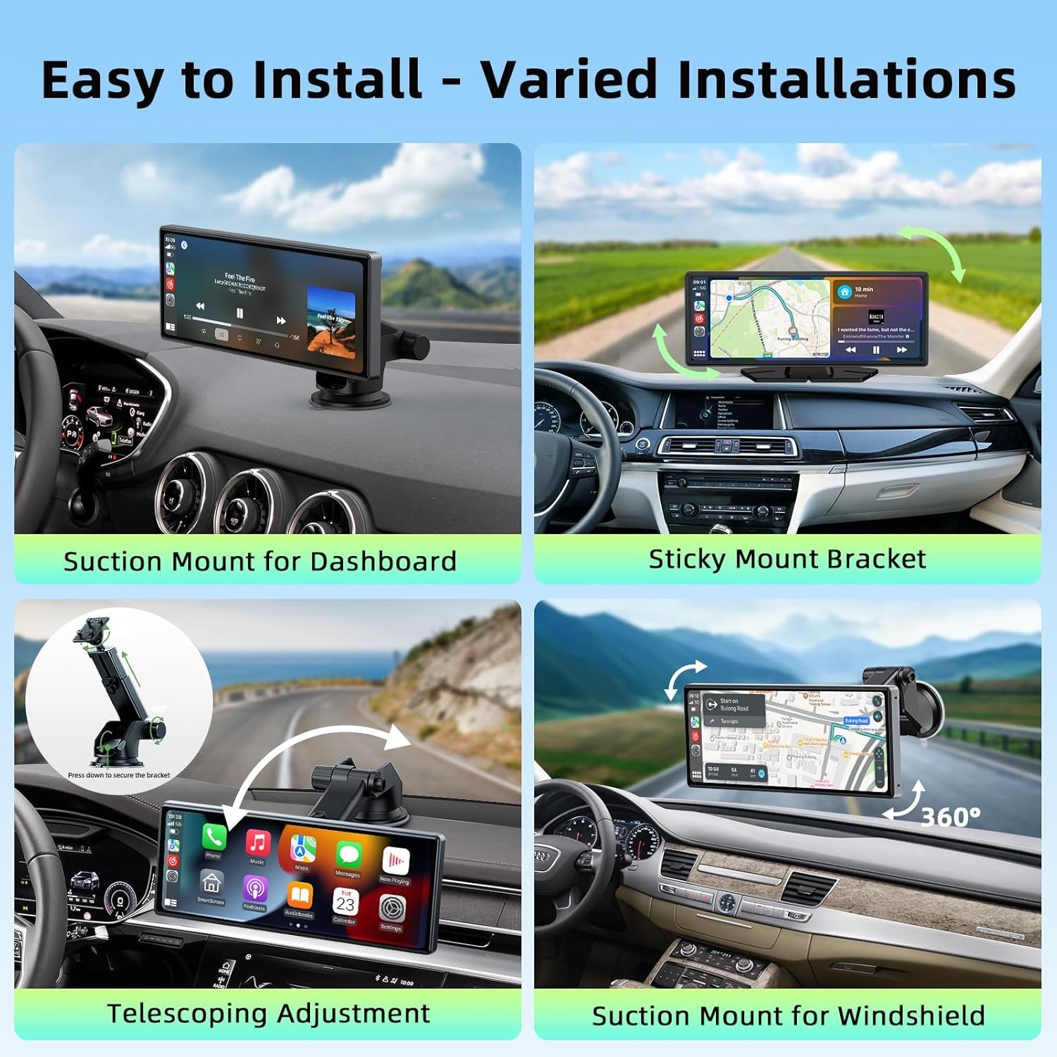 9.26″ Portable Car Stereo Radio Wireless Apple Carplay & Android Auto GPS BT FM
