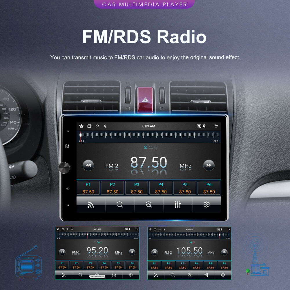 10.4” Android 13 Single 1 Din Apple Carplay Car Stereo Radio GPS WIFI 2G+64GB
