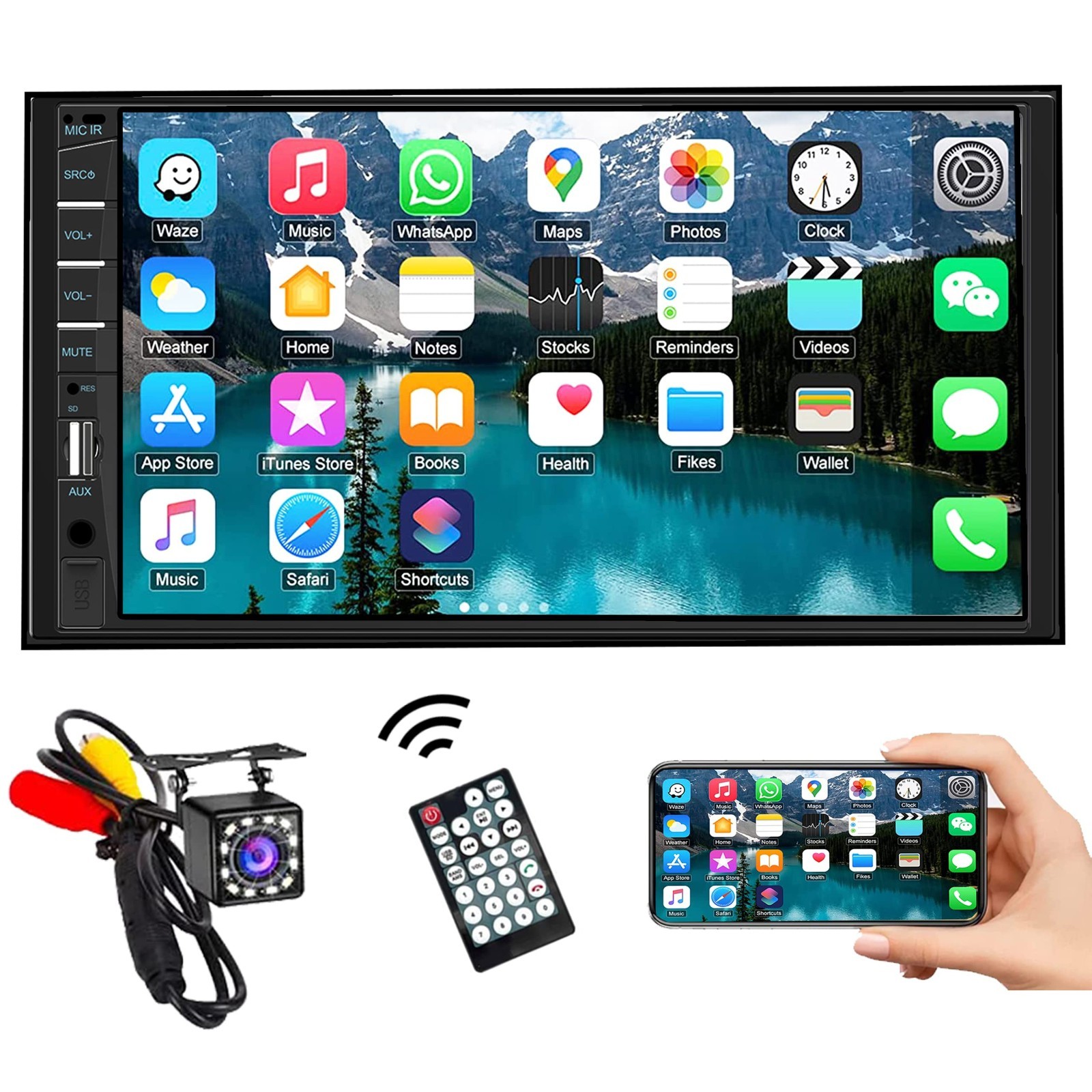 Double Din Car Stereo 7″ Touchscreen MP5 Player, Bluetooth, Backup Camera, USB/A