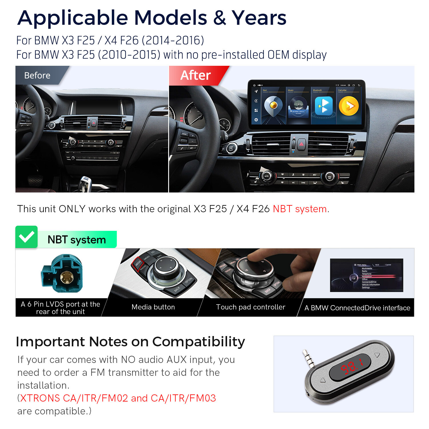 12.3″ IPS Android 13 8-Core CarPlay Stereo GPS Navi 4G For BMW X3 F25/X4 F26 NBT
