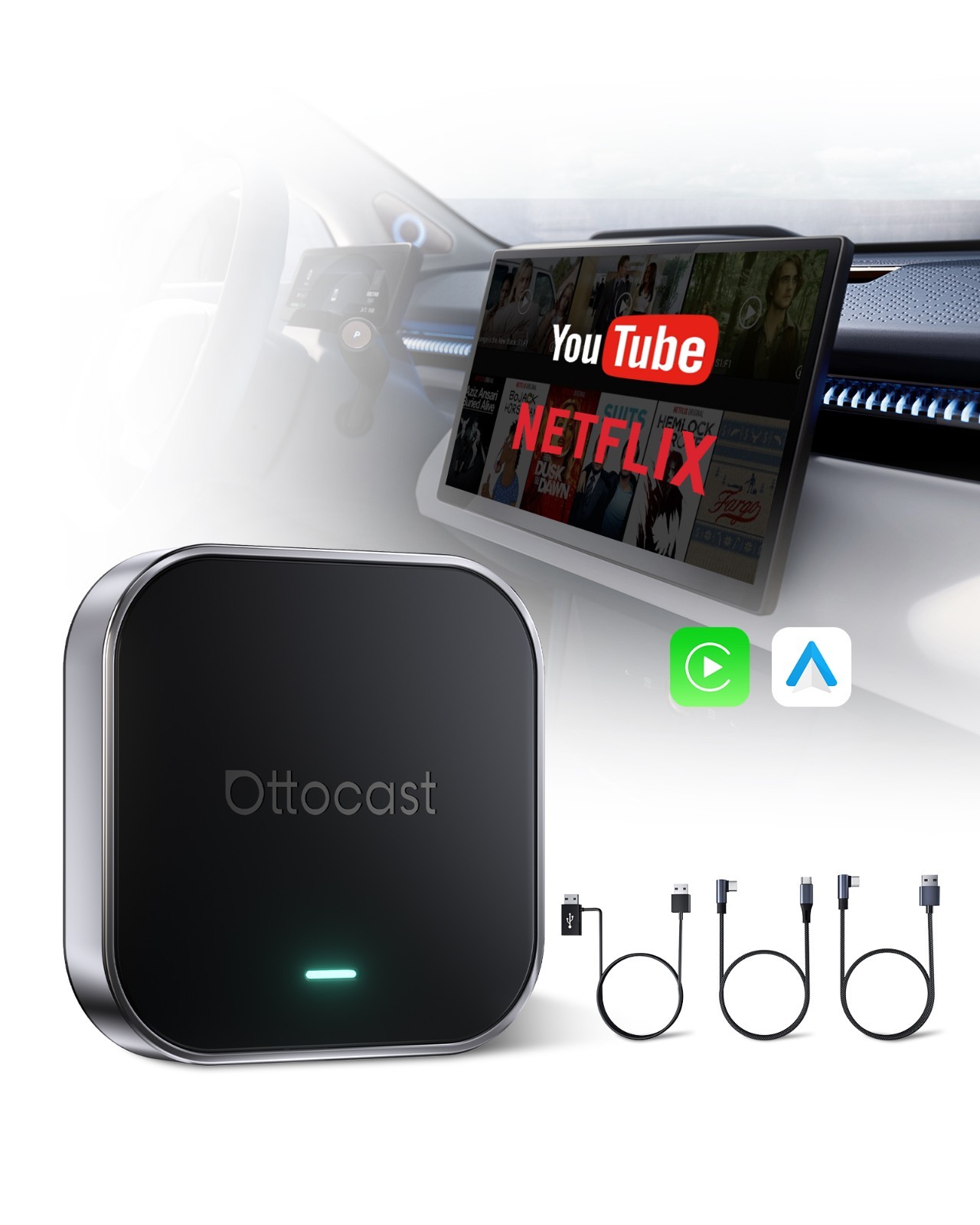 Wireless Android Auto CarPlay AI Box Android 12 Car Multimedia Streaming Device