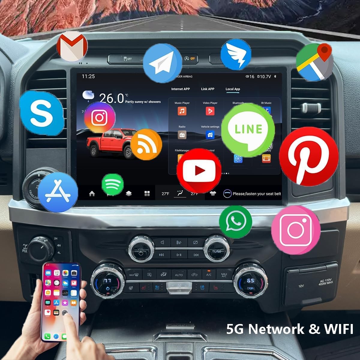 13.1″ For 2015-2021 Ford F150/F250/F350/F450 Car Stereo Radio GPS CarPlay 4+64GB