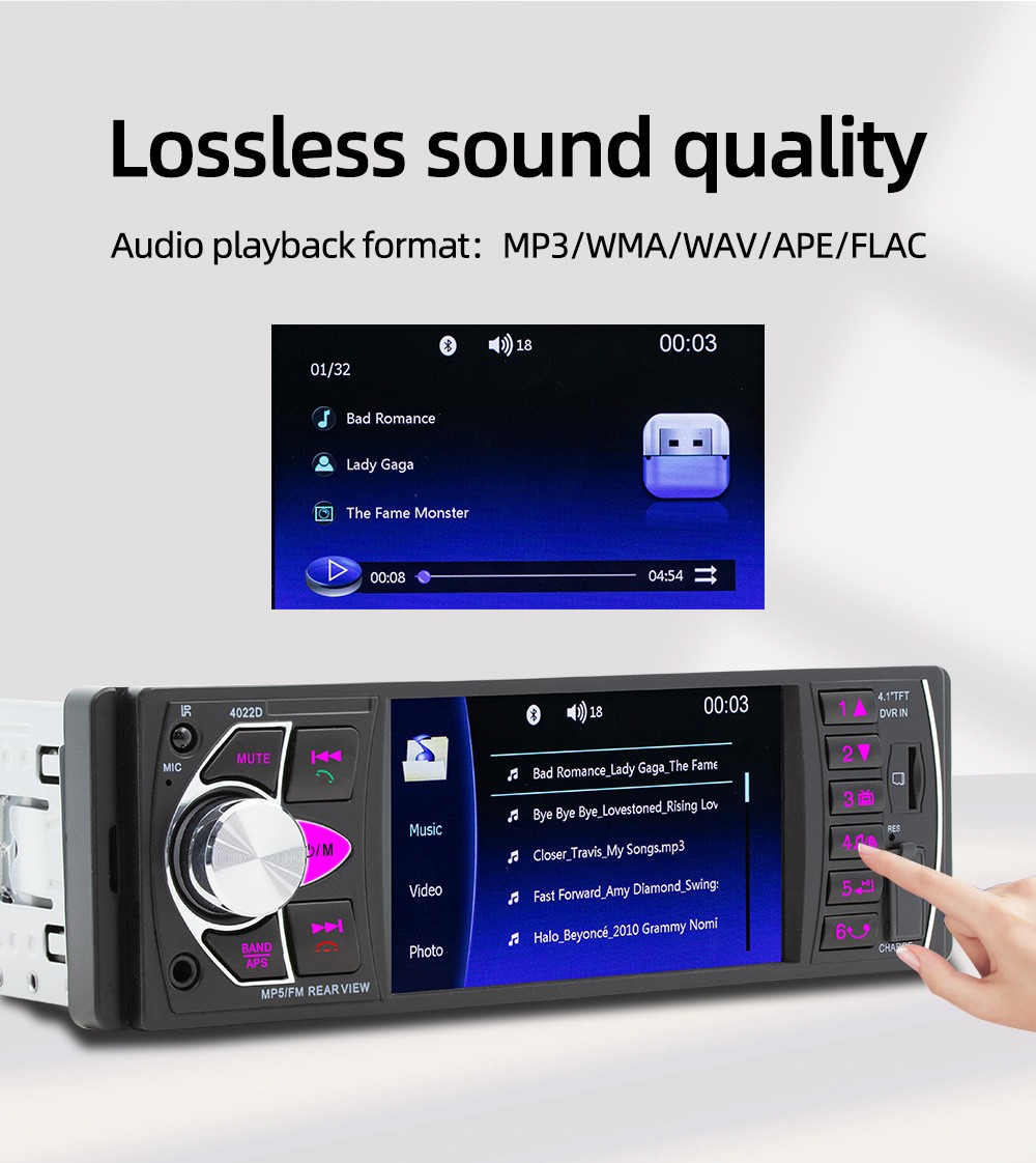 4.1 Inches Car Radio Stereo 1DIN Bluetooth FMB AUX Audio MP5 Player + Camera