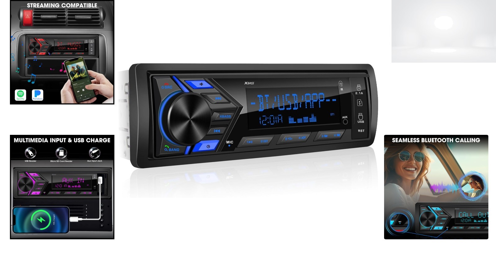 Single Din Bluetooth Car Radio Receiver USB Fast Charging AUX FM AM MP3 300W