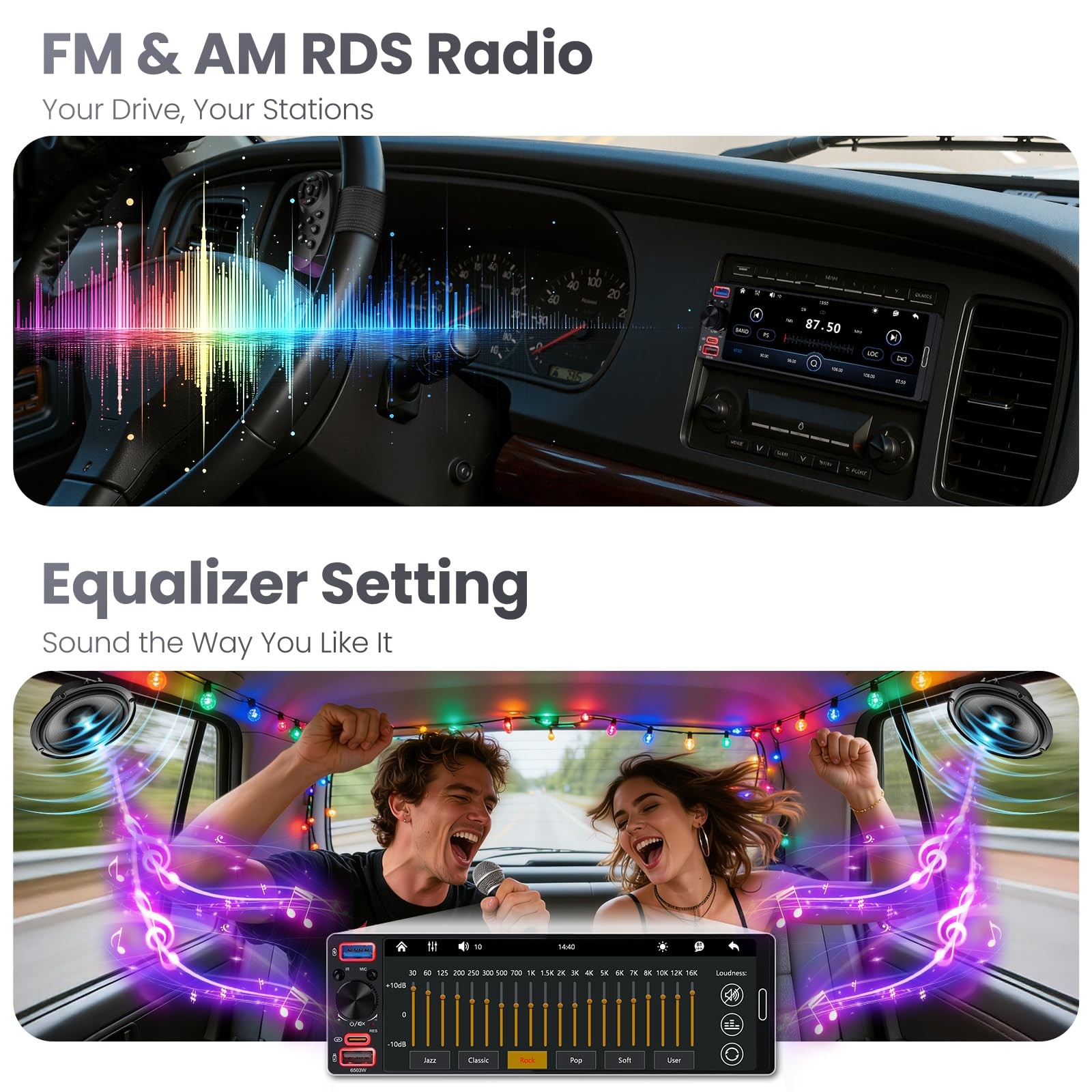 Single Din Radio Car Stereo with Apple CarPlay & Android Auto, 6.5” InCell To…
