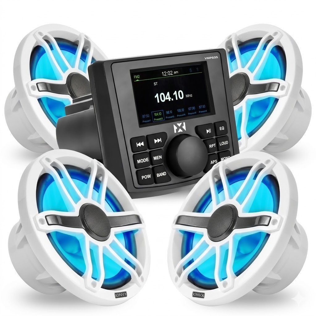 NVX VMPS35 & MVSP8 (x2) Marine Receiver with Bluetooth and Marine Speakers