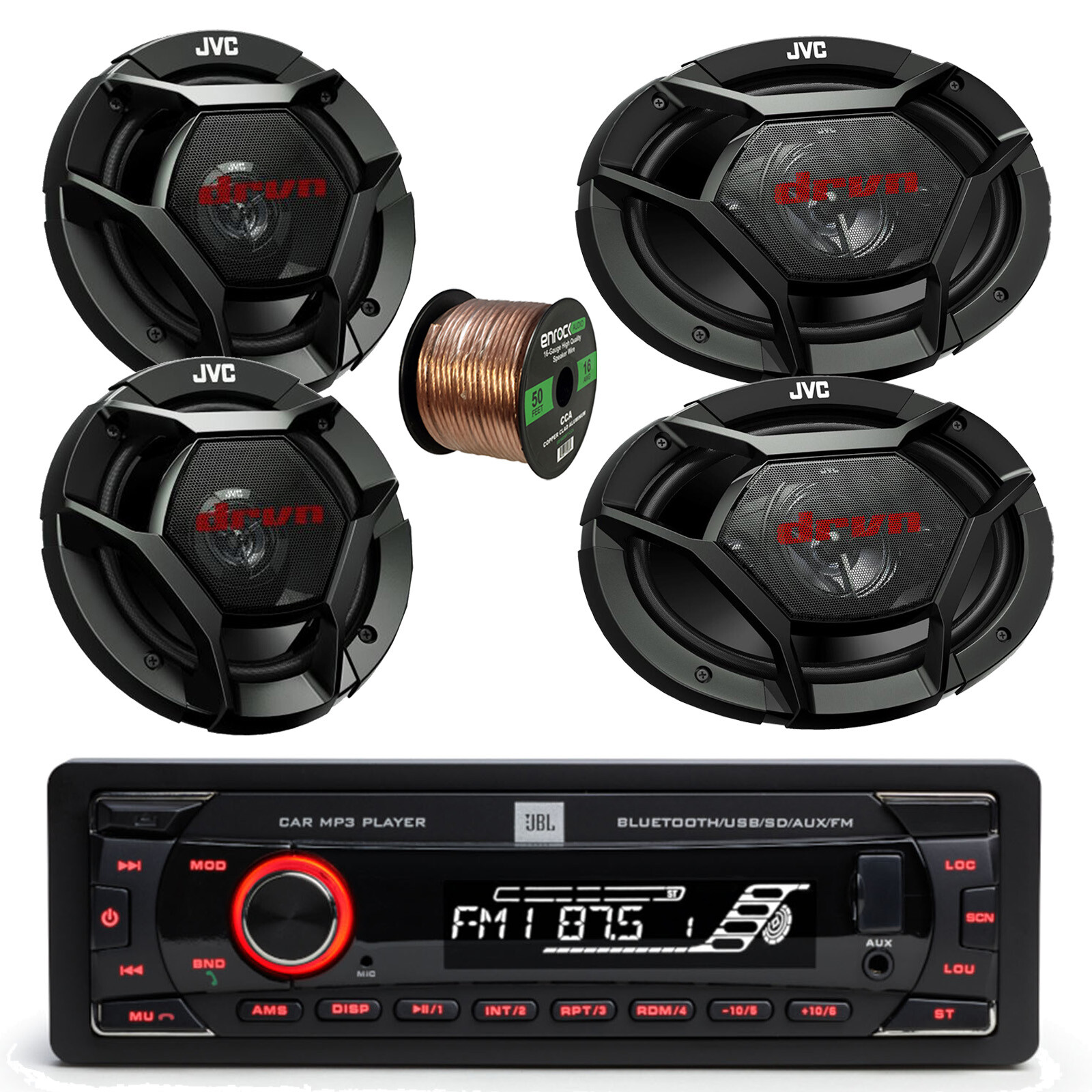 JBL Celebrity100 in-Dash Bluetooth Receiver, 2x 6×9″ + 2x 6.5″ Speakers w/Wire