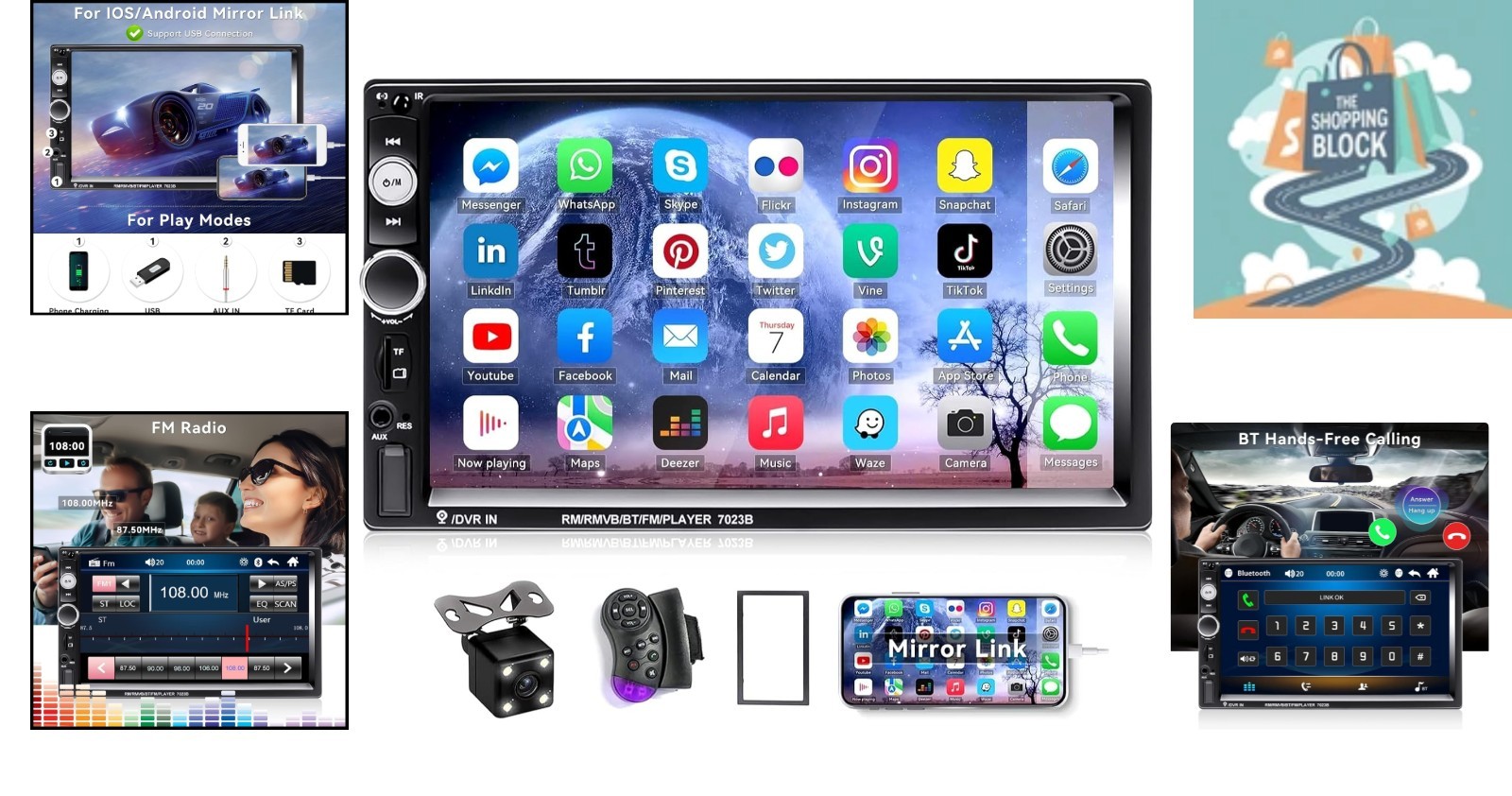 7″ Double Din Car Stereo Bluetooth MP5 Player with Backup Camera, Touchscreen…