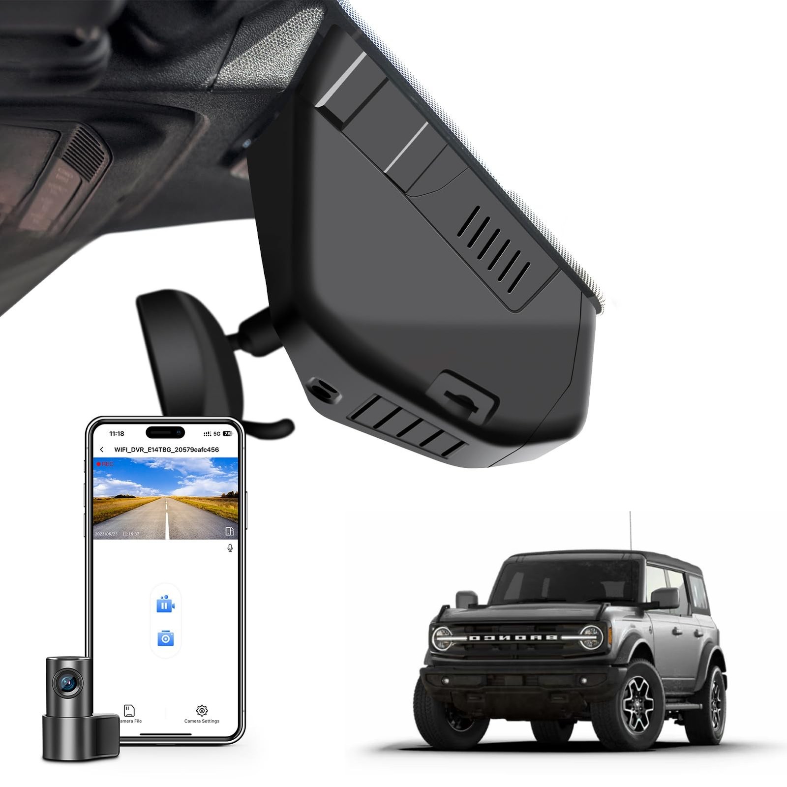 Front 4K & Rear 1080 Dash Cam Fit for Ford Bronco 2021 2022 2023 2024(Model A…