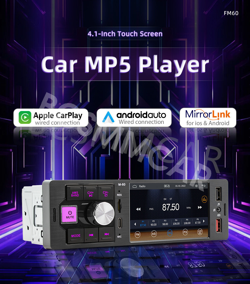 4.1in Single Din Car Media Player Touch Screen Radio Bluetooth Stereo TF AUX USB