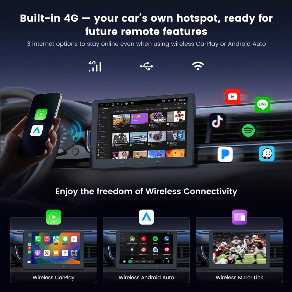 ATOTO 10.1″ S8Gen4 2 Din Android DAB+ Car Stereo 4G LTE GPS AI Voice Radio 4+64G