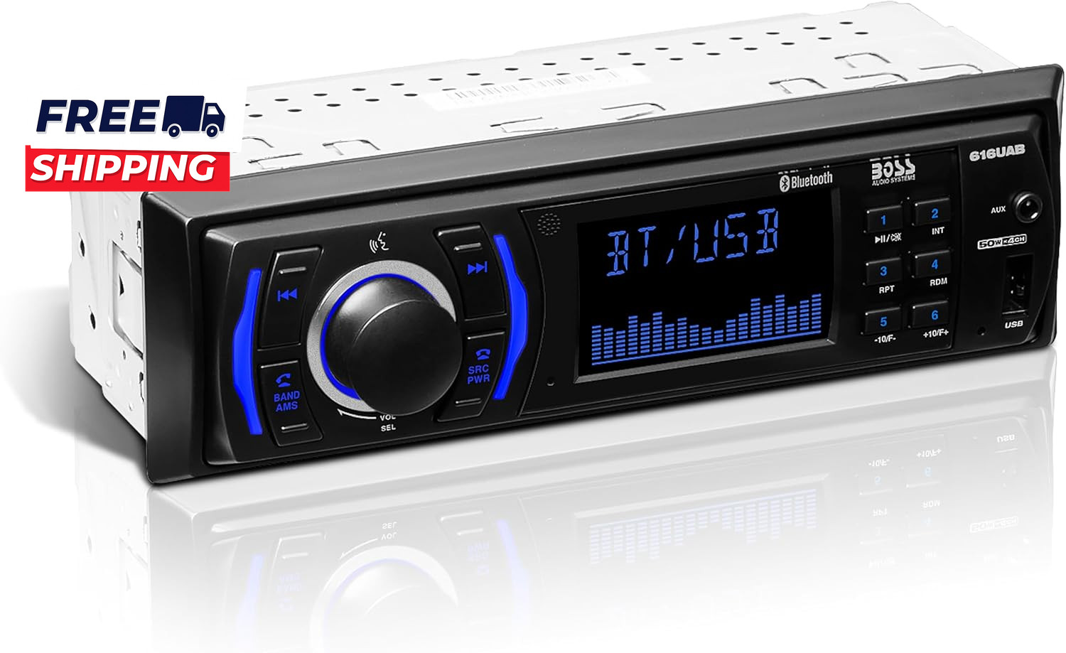 616UAB Car Stereo with Bluetooth – Single DIN MP3 USB Aux-In AM/FM