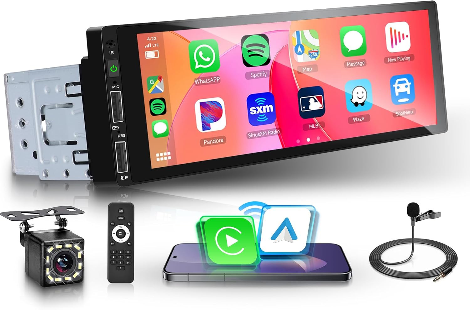 Single Din Car Stereo Wireless Carplay Car Radio Bluetooth 5.0, 6.86″ Touchscre
