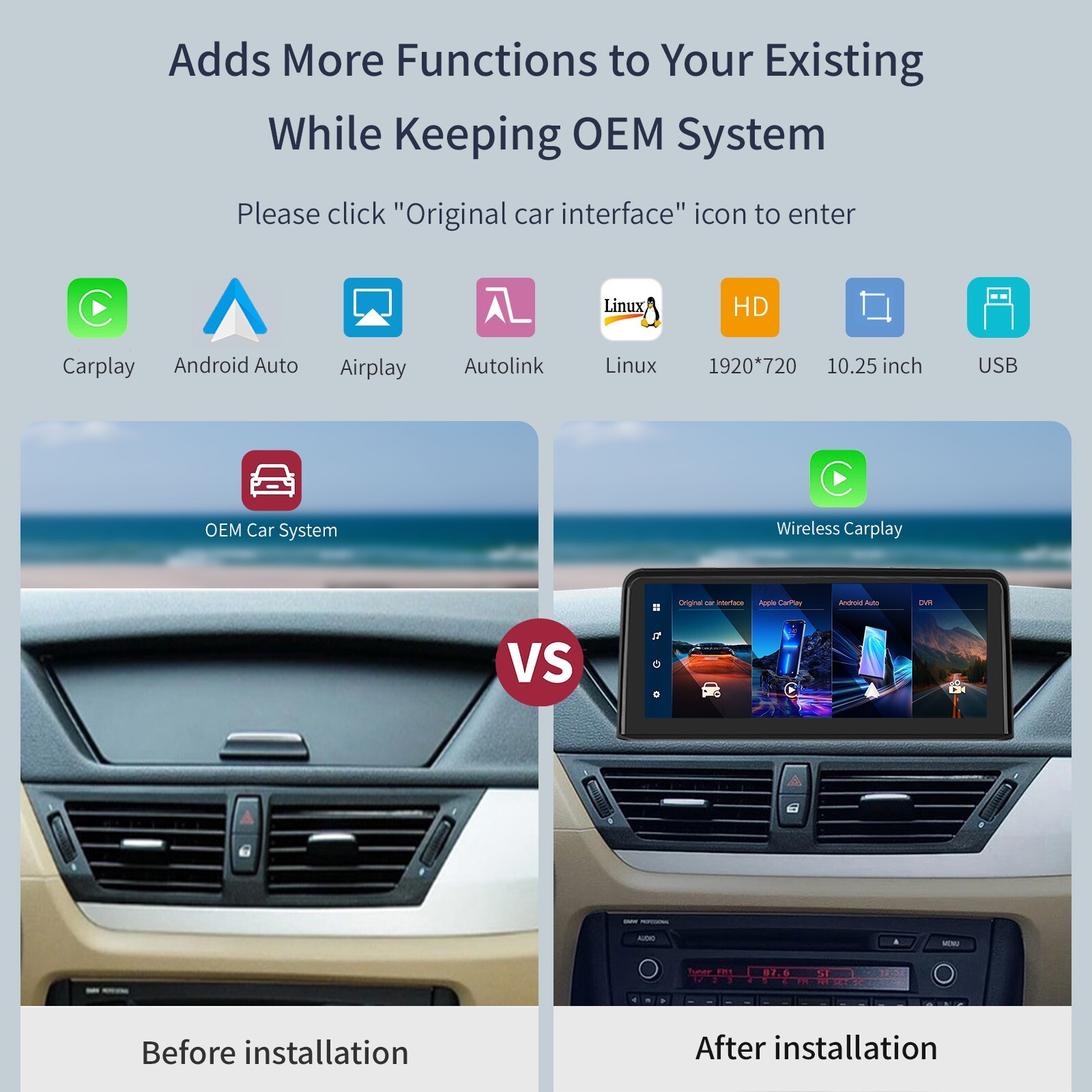 BMW X1 Series E84 2009-2015 CIC 10.25” Wireless Carplay/Android Auto Touch