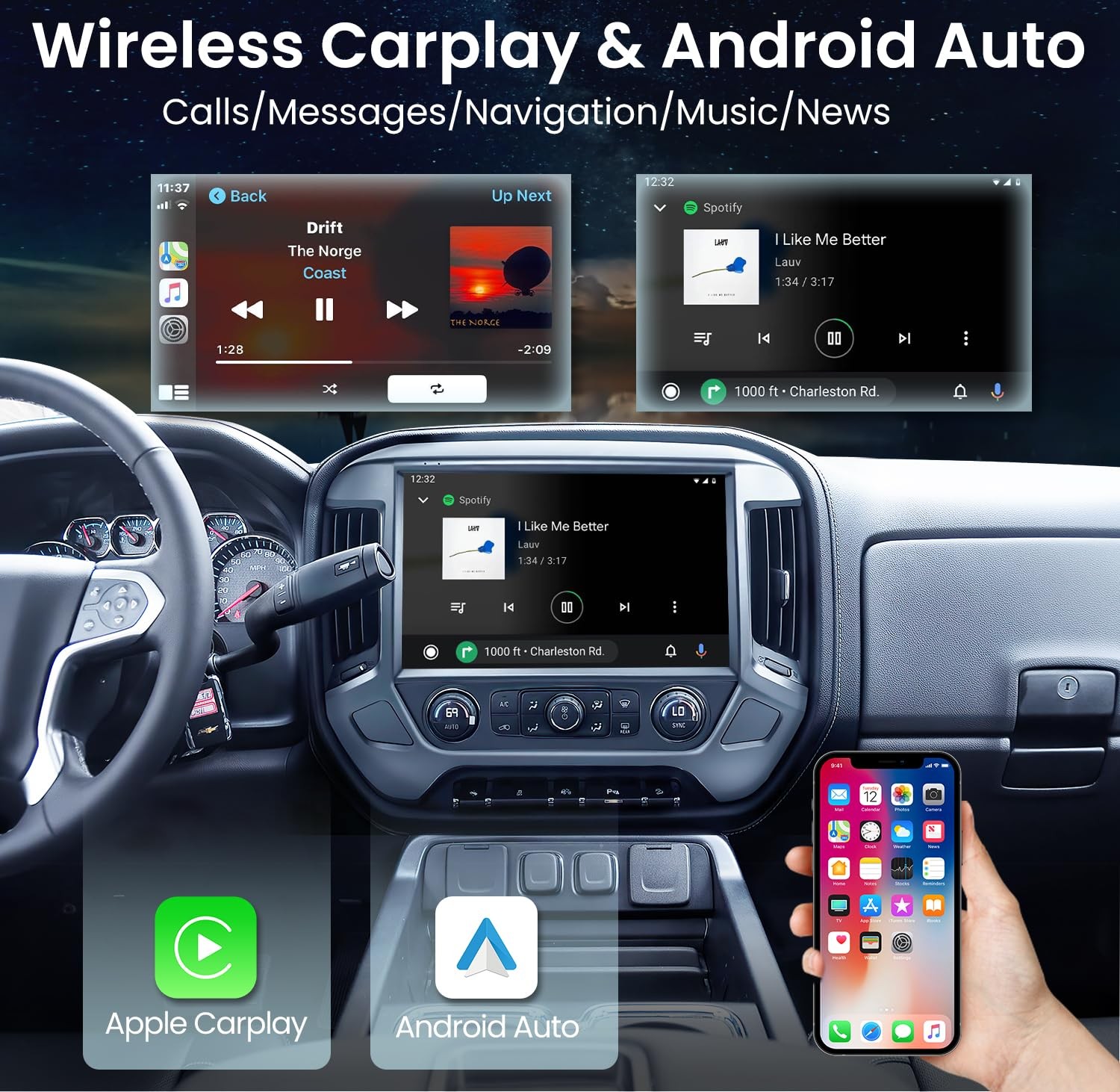 13.1” Radio Carplay Android 13 For Chevy Silverado GMC Sierra 2014-2018+Camera