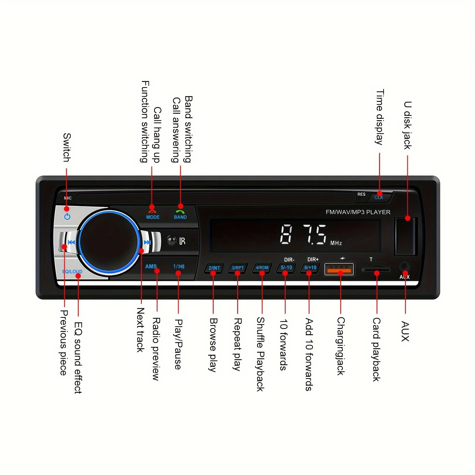 1DIN In-Dash FM Car Stereo,MP3 Player,RCA/USB/SD/AUX-IN Support,Vehicle System