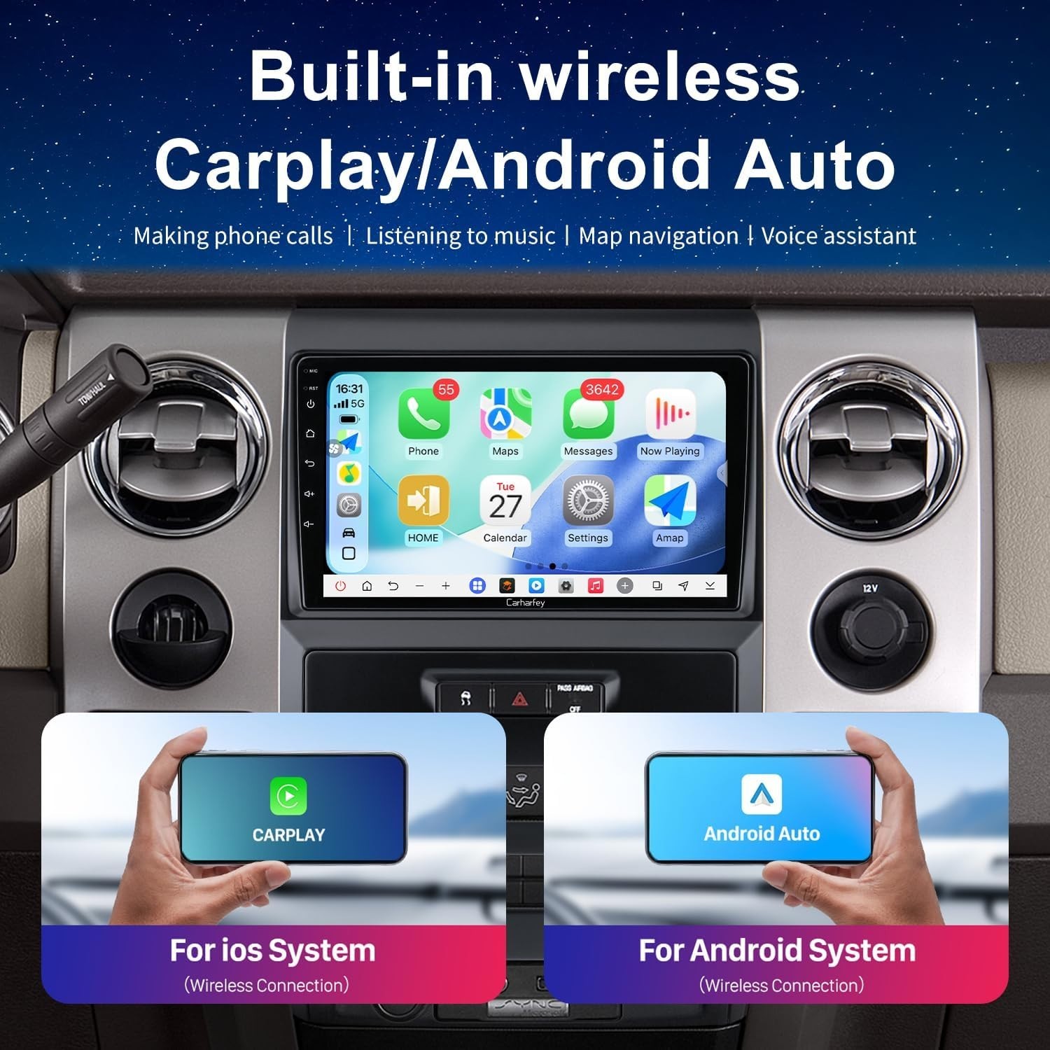 Car Radio Stereo Upgrade for Ford F150 2009-2014, Wireless Carplay Android 4827