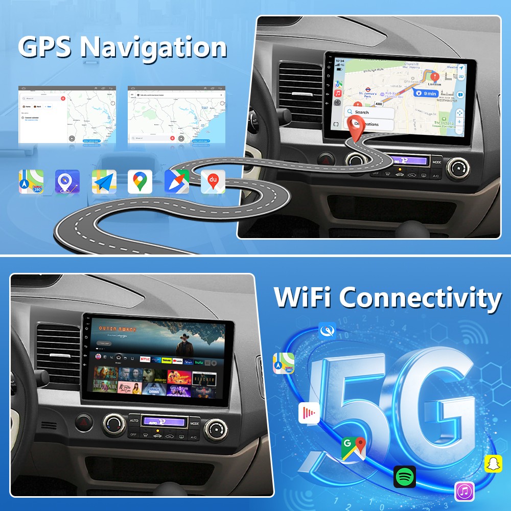 For Honda Civic 2006-2011 Car Stereo Radio Carplay GPS Android 13 Camera 2G+64GB