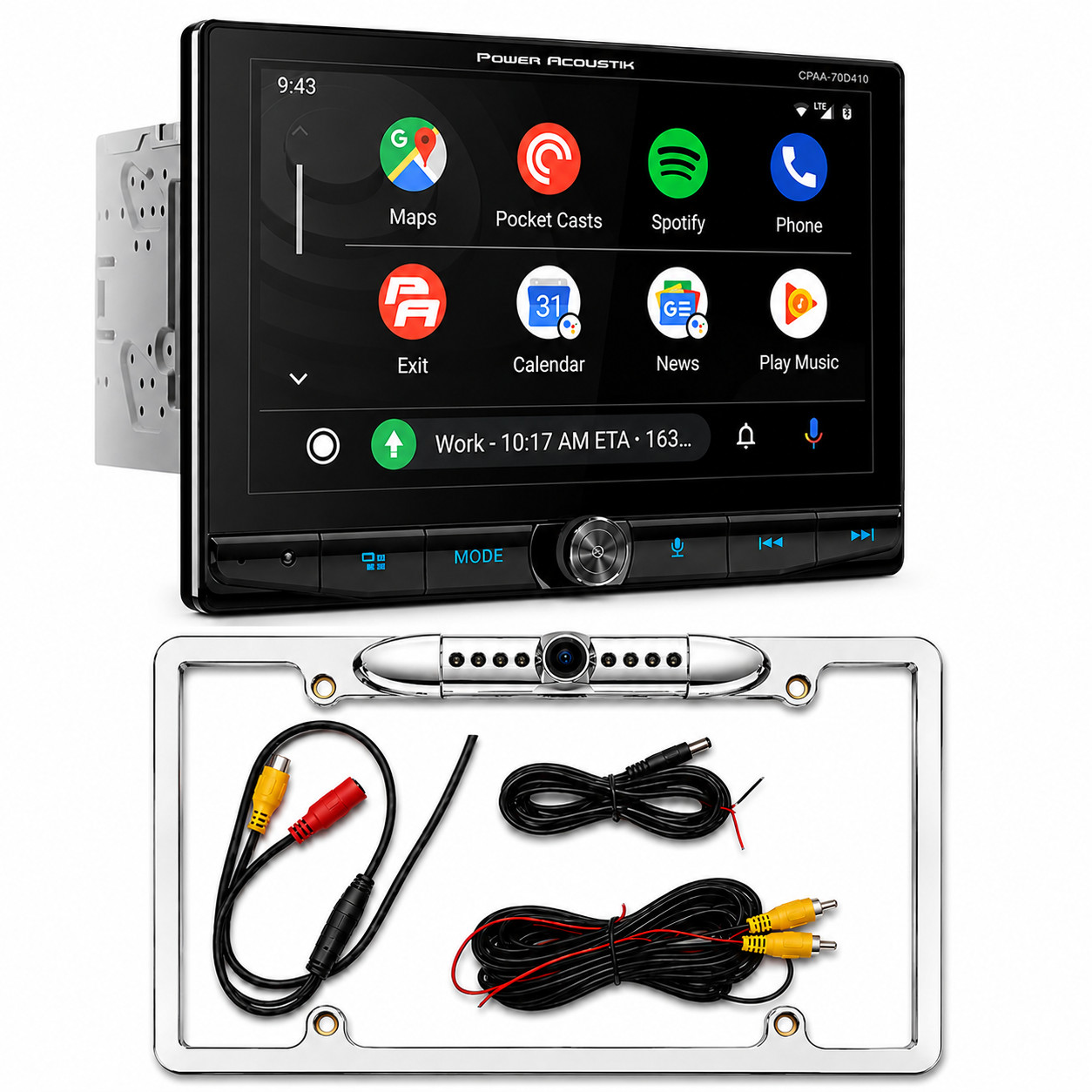 Power Acoustik CPAA-70D10F 10.6″ CarPlay Android Auto DVD Stereo w Camera