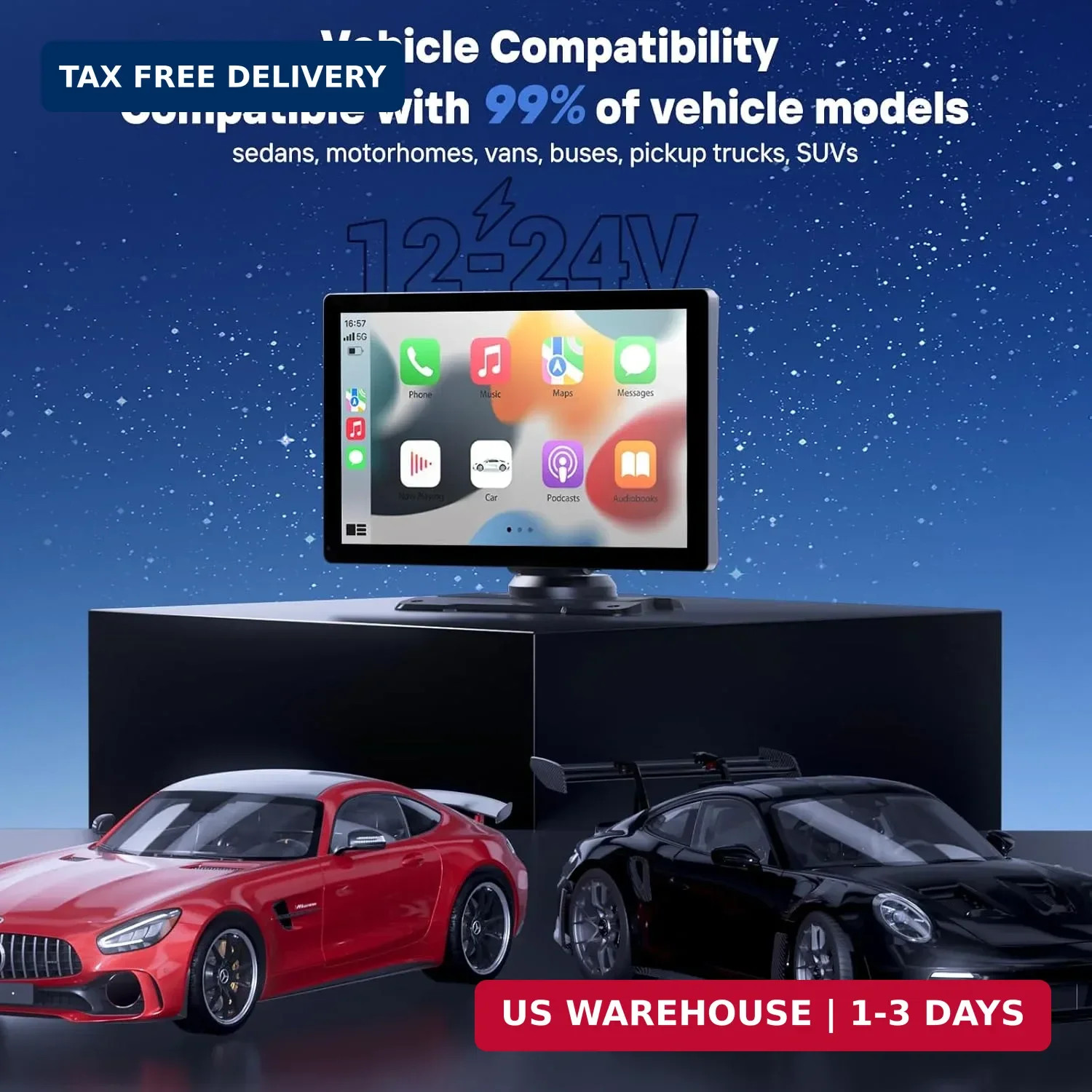 9″ Wireless Apple Carplay Screen for Car Portable Android Auto Touchscreen GPS