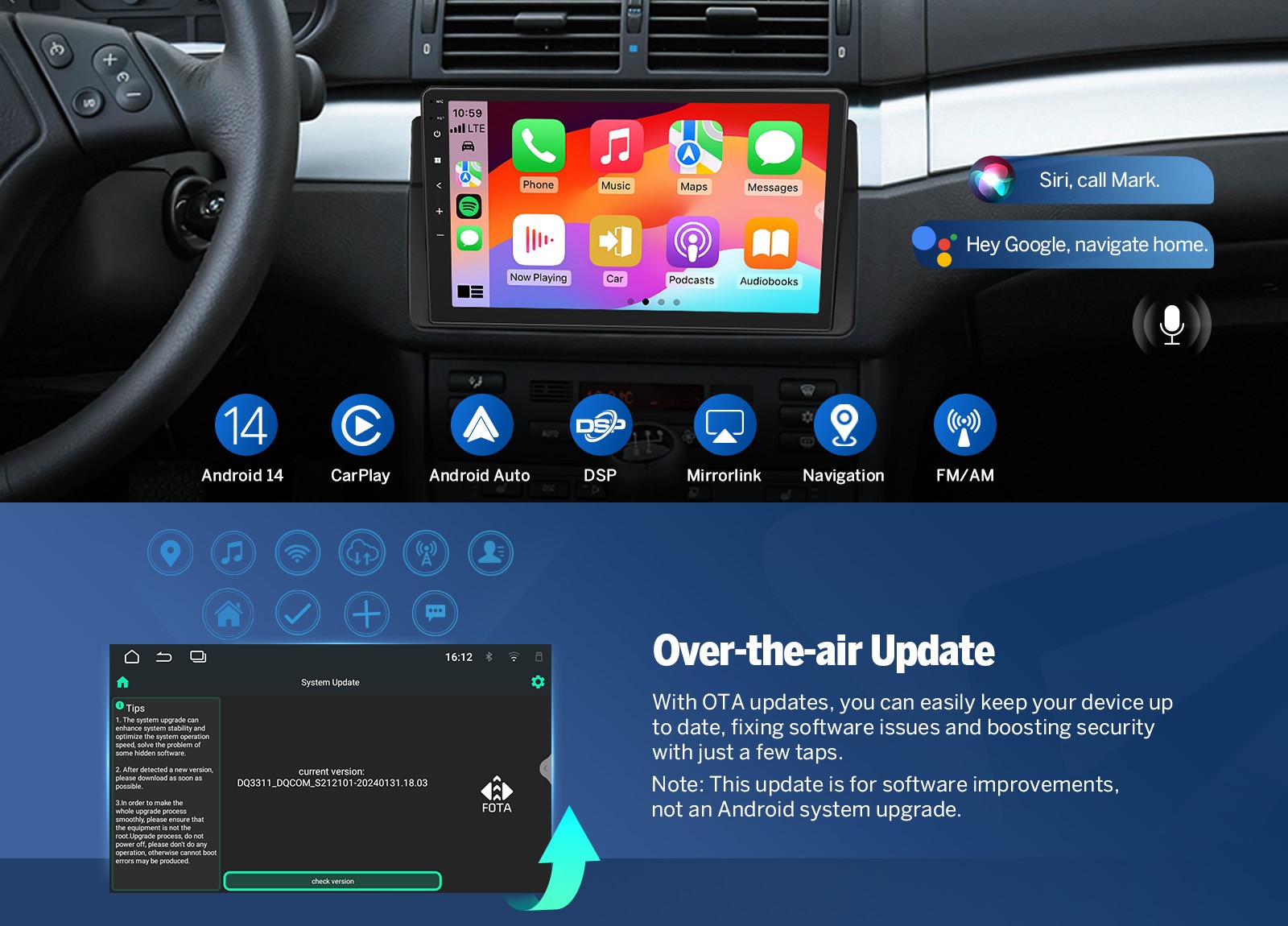 Eonon E46X7 9″ IPS Android 14 for BMW E46 Car Stereo Radio CarPlay GPS Bluetooth