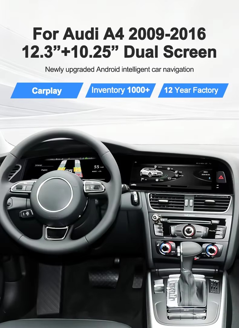 12.3″+10.25″ Dual Screen Android Radio CarPlay GPS 4+64GB For Audi A4 2009-2016