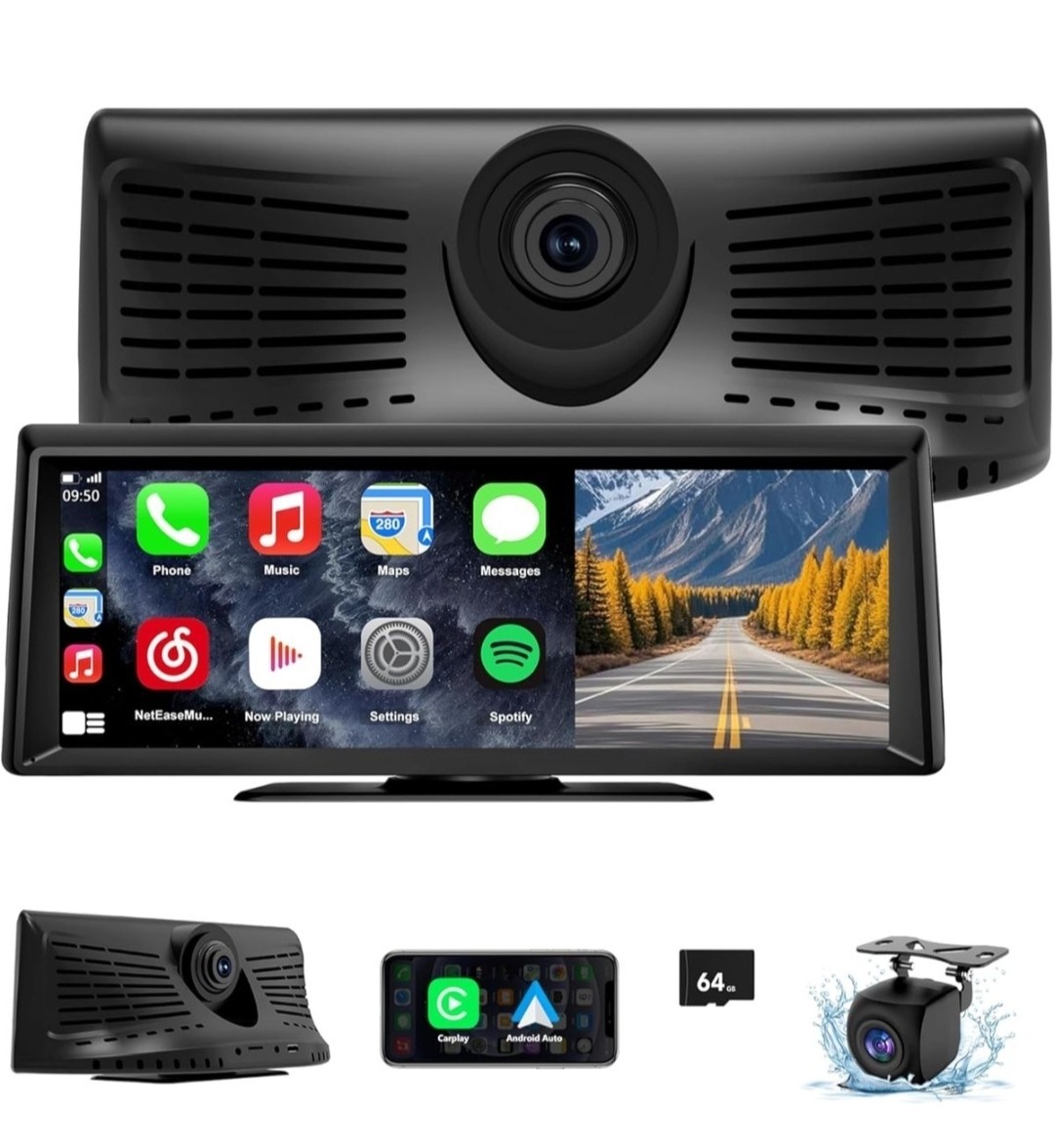 Wireless CarPlay Screen with 2K Dash Cam, 8.1″ Portable Touchscreen Car Stereo