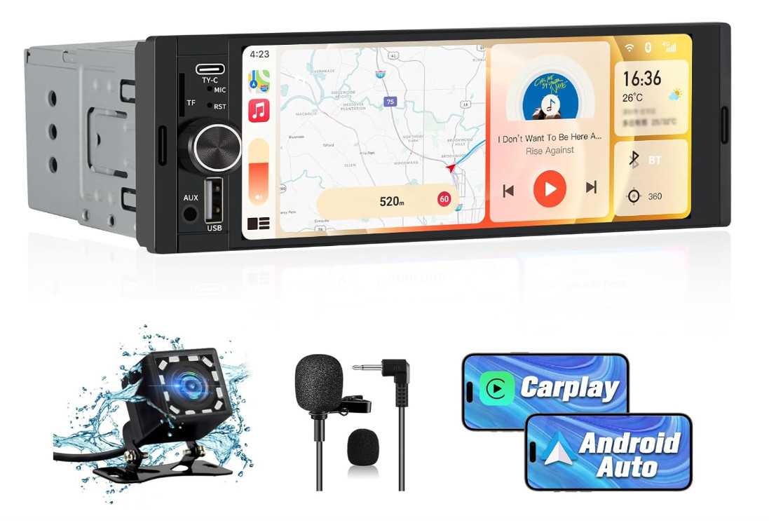 Universal Single DIN Car Stereo Touch Screen Bluetooth FM USB TF Backup Camera