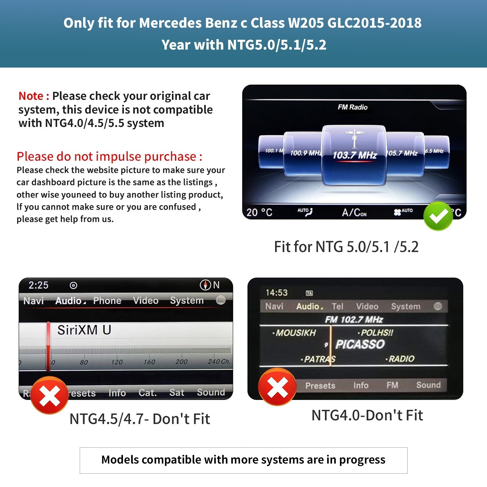 Wireless Carplay/Android Auto 12.3’Touch screen For Mercedes Benz NTG5.0 GLA CLA
