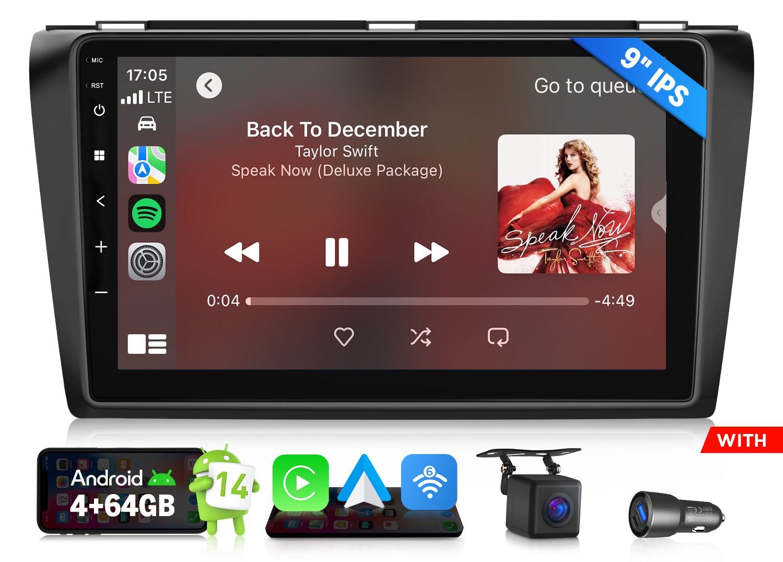 Android 14 4+64 9″ Car Stereo Radio for Mazda3 2004-2009 Bose DSP Bluetooth WiFi