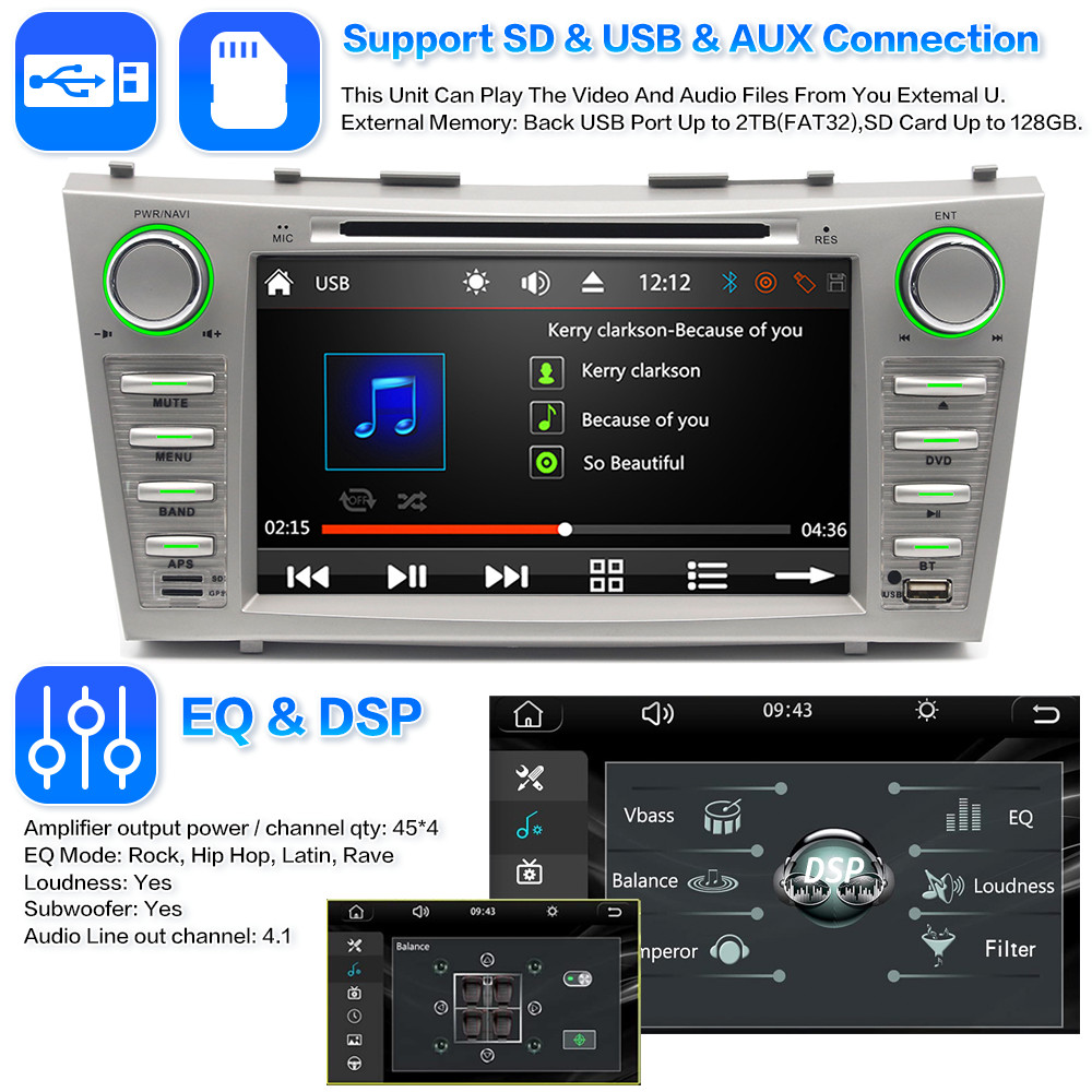 Apple CarPlay GPS DVD Player For Toyota Camry 2007-2011 Car Stereo Radio BT RDS