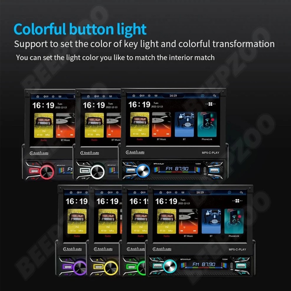 7″ 1 Din Flip Car Radio MP5-II Player Carplay AndroidAuto Touch Video USB Remote