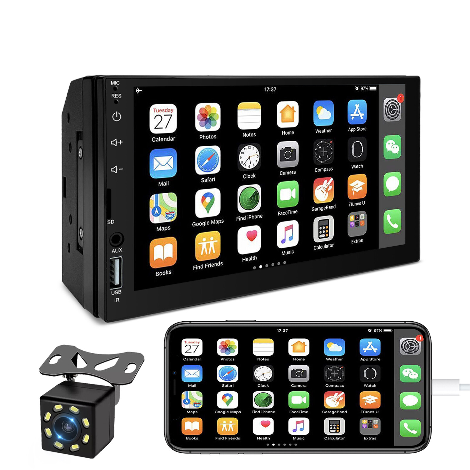 Car Radio For Apple/Andriod Carplay Car Stereo Touch Screen Double 2 Din Camera