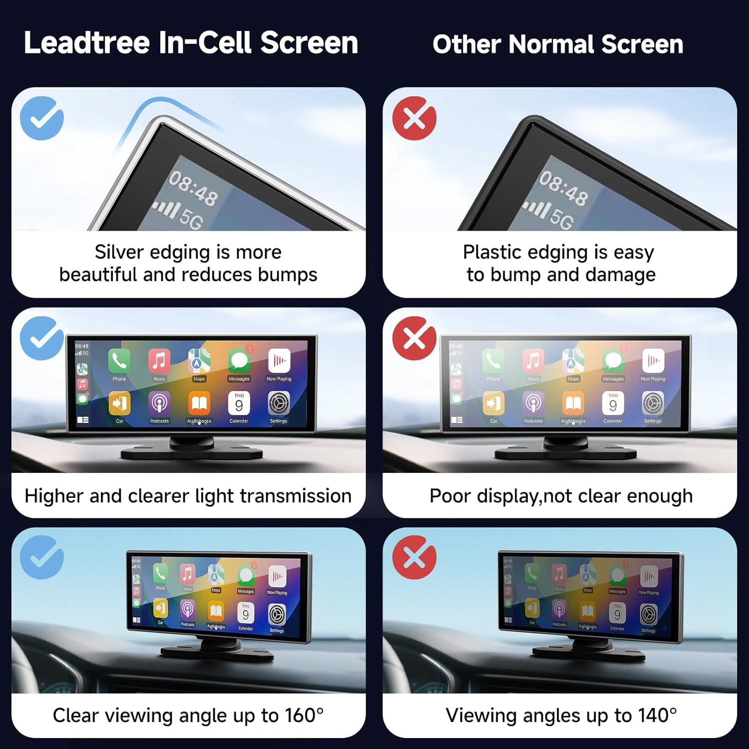 11.26 Inch HD Touchscreen Car Display, Wireless Carplay/Android Auto Screen for