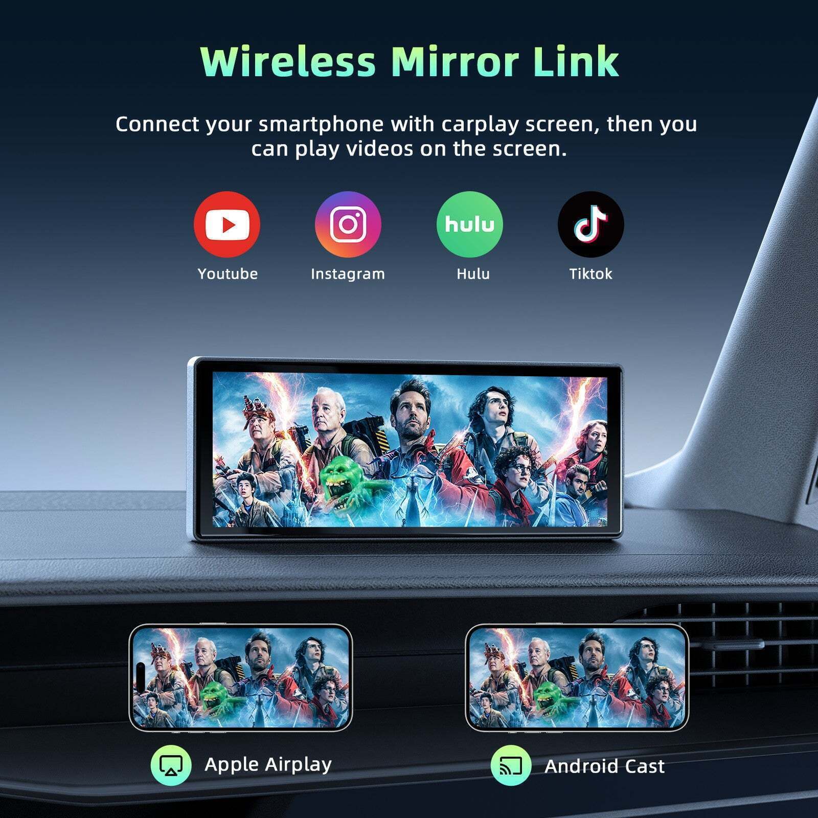 10″ Portable Car Stereo Wireless Apple Carplay & Android Auto Radio Touch Screen