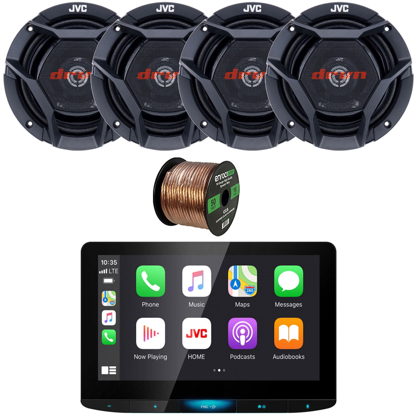 JVC KW-Z1000W Bluetooth USB Radio Car Receiver, 4x 6.75″ 300W Car Speakers, Wire
