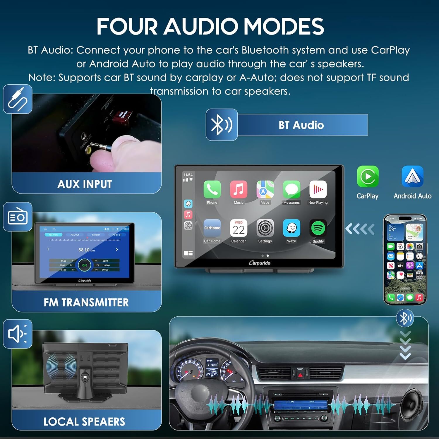 CARPURIDE C98 Wireless 9’’ Apple Carplay Android Auto GPS Navigation Car Stereo