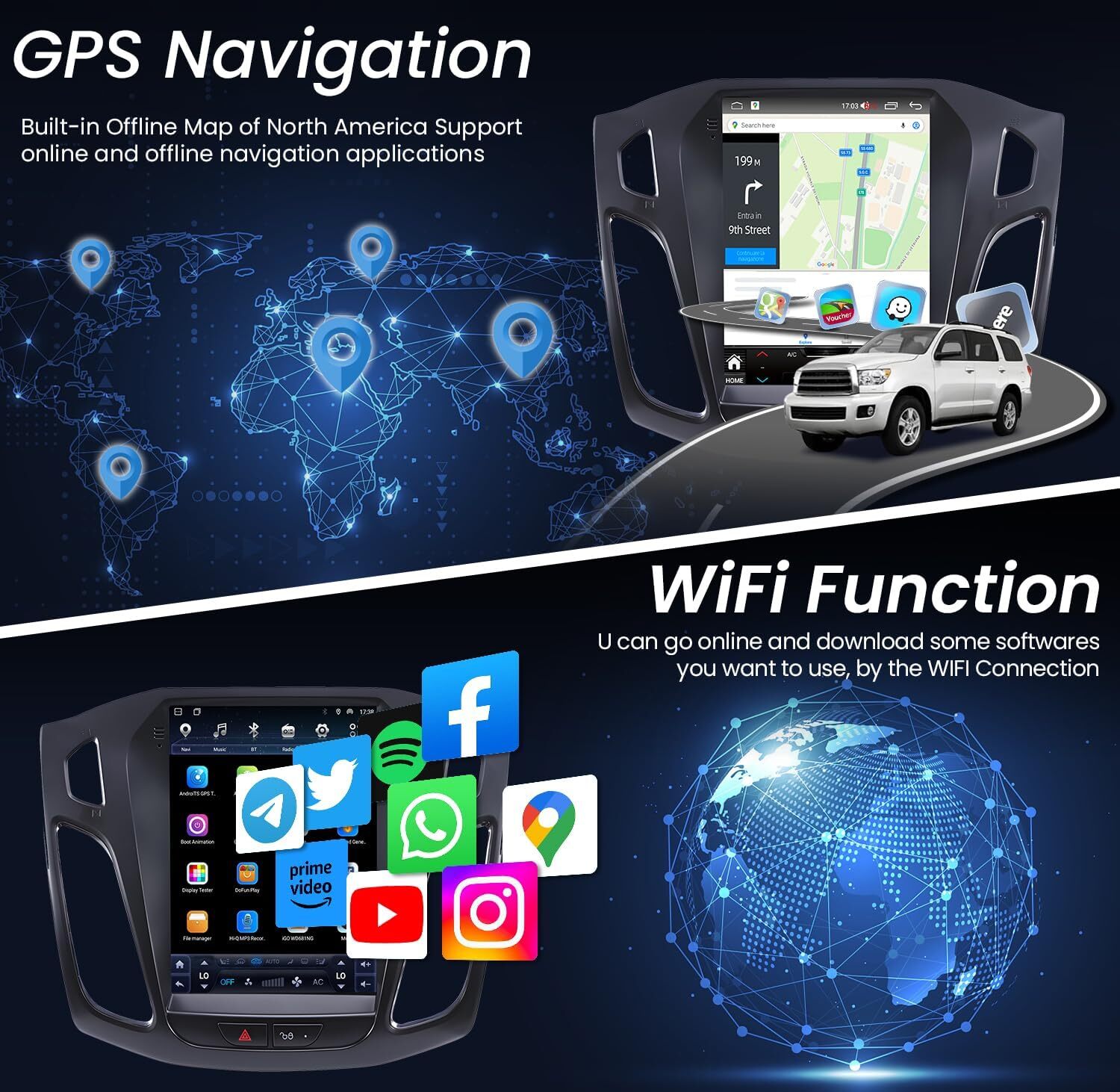For Ford Focus 2012-2018 32GB Car Apple Carplay Radio Stereo Android 12 GPS +Cam